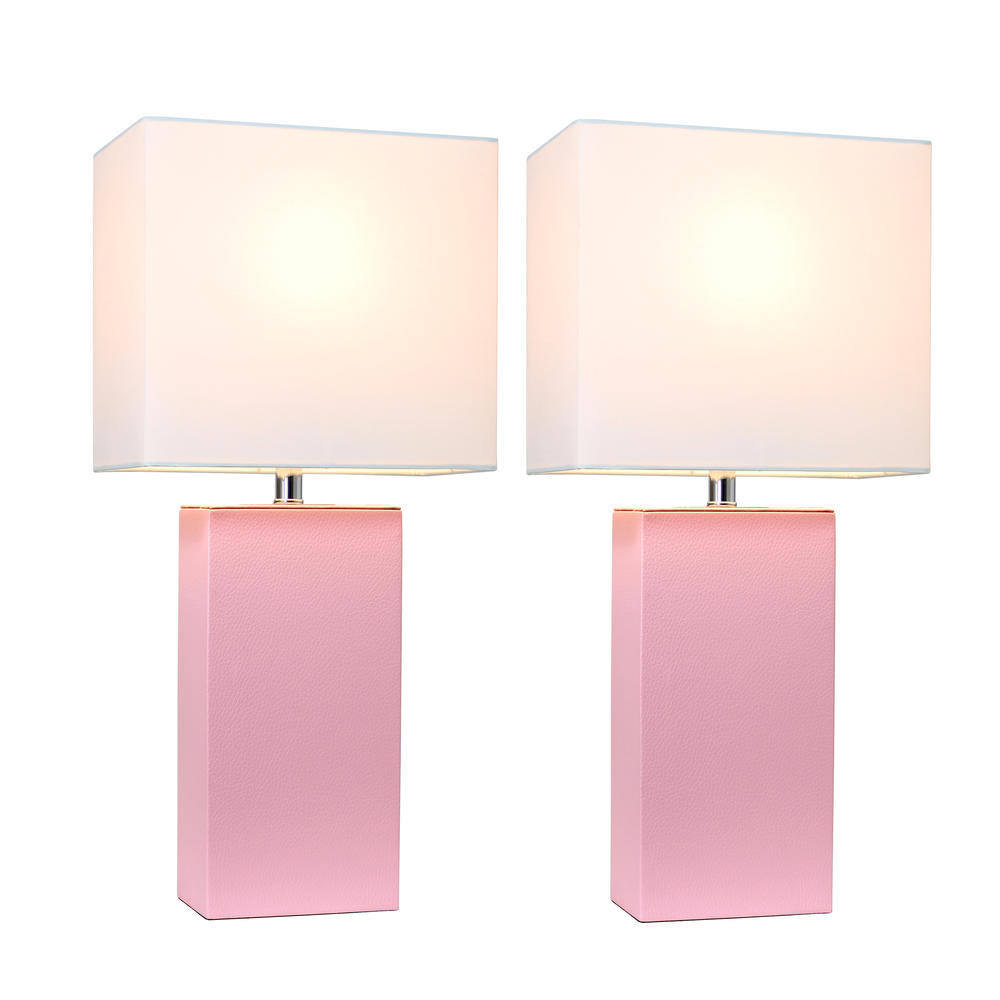 Elegant Designs  2 Pack Modern Leather Table Lamps with White Fabric Shades
