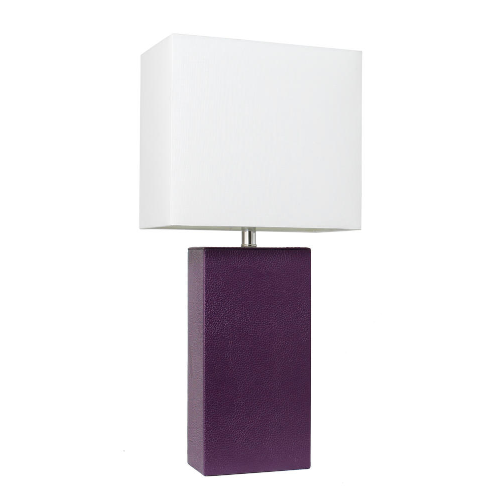 Elegant Designs  Modern Leather Table Lamp with White Fabric Shade
