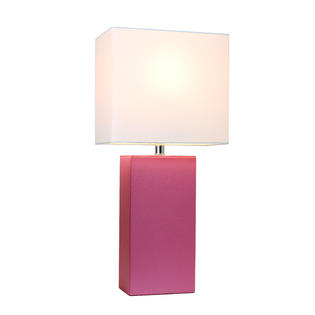 Elegant Designs Modern Leather Table Lamp with White Fabric Shade