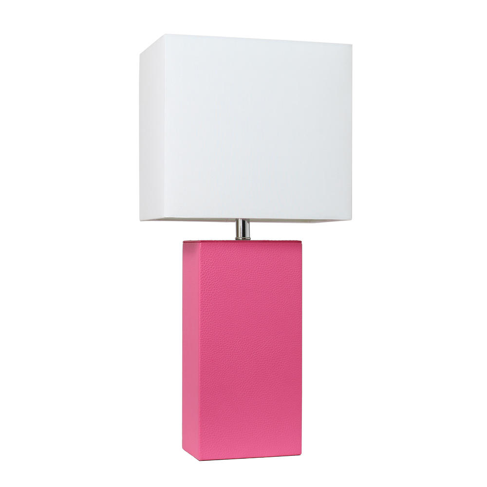 Elegant Designs  Modern Leather Table Lamp with White Fabric Shade