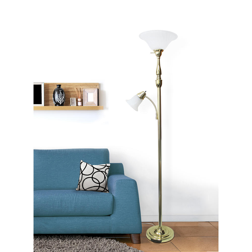 Elegant Designs  2 Light Mother Daughter Floor Lamp with White Marble Glass