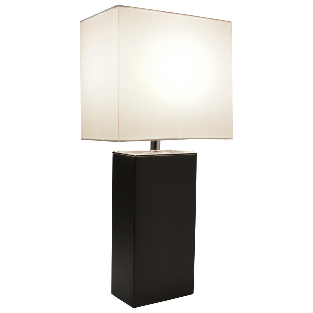 Elegant Designs  Modern Leather Table Lamp with USB and White Fabric Shade