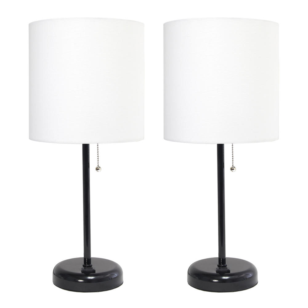 Limelights  Black Stick Lamp with Charging Outlet and Fabric Shade 2 Pack Set