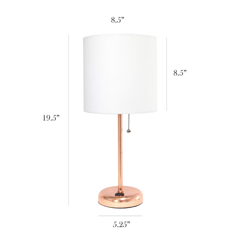 Limelights  Rose Gold Stick Lamp with Charging Outlet and Fabric Shade