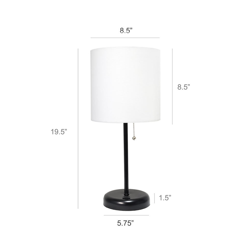 Limelights  Black Stick Lamp with USB charging port and Fabric Shade