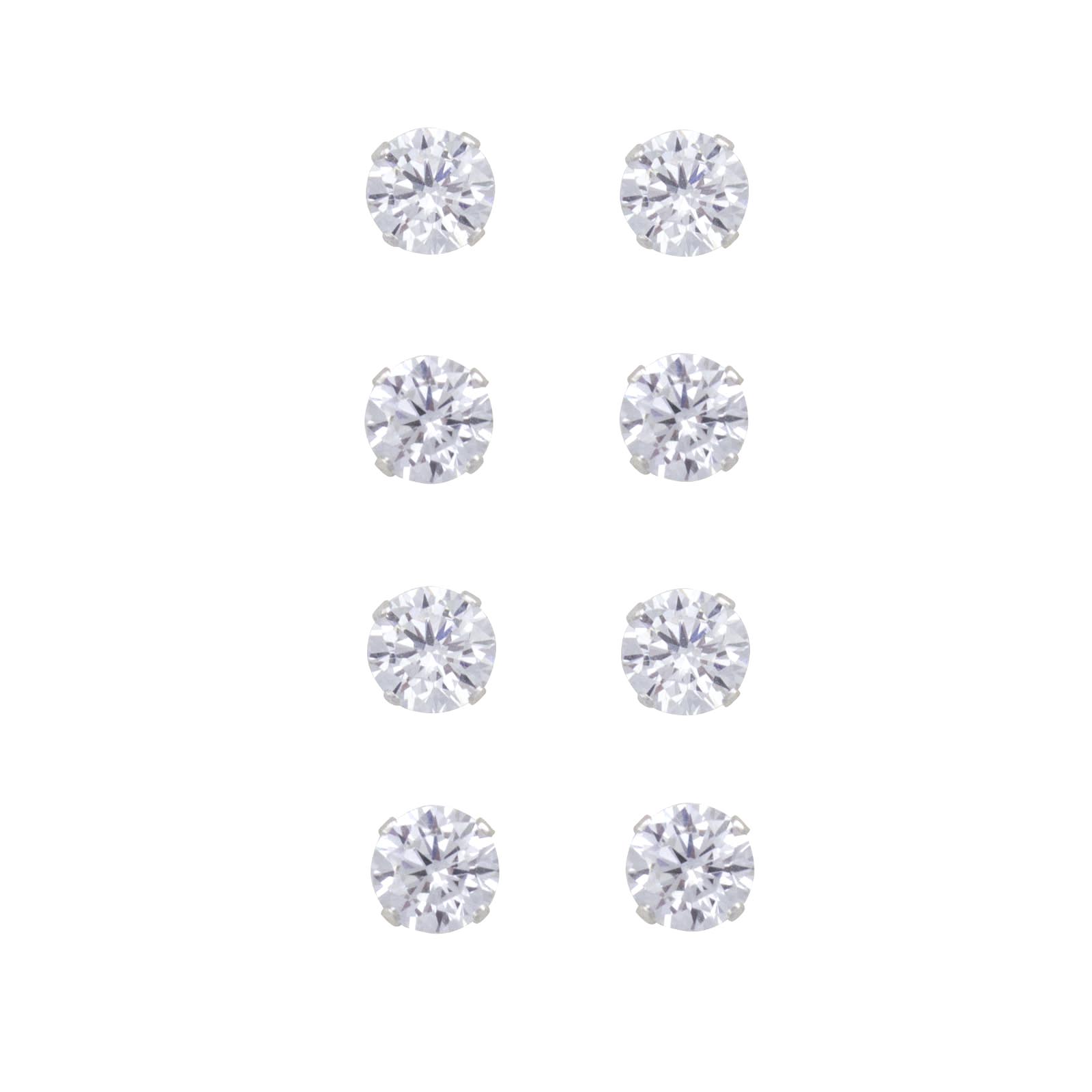 Sterling Silver Cubic Zirconia Earrings, Clear Sterling Silver Cubic Zirconia Earrings, Clear