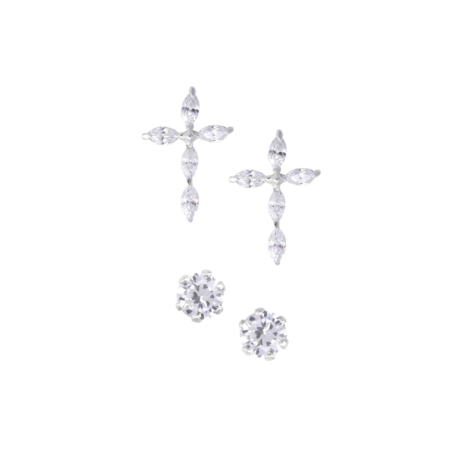Sterling Silver Cubic Zirconia Earrings, Clear Sterling Silver Cubic Zirconia Earrings, Clear