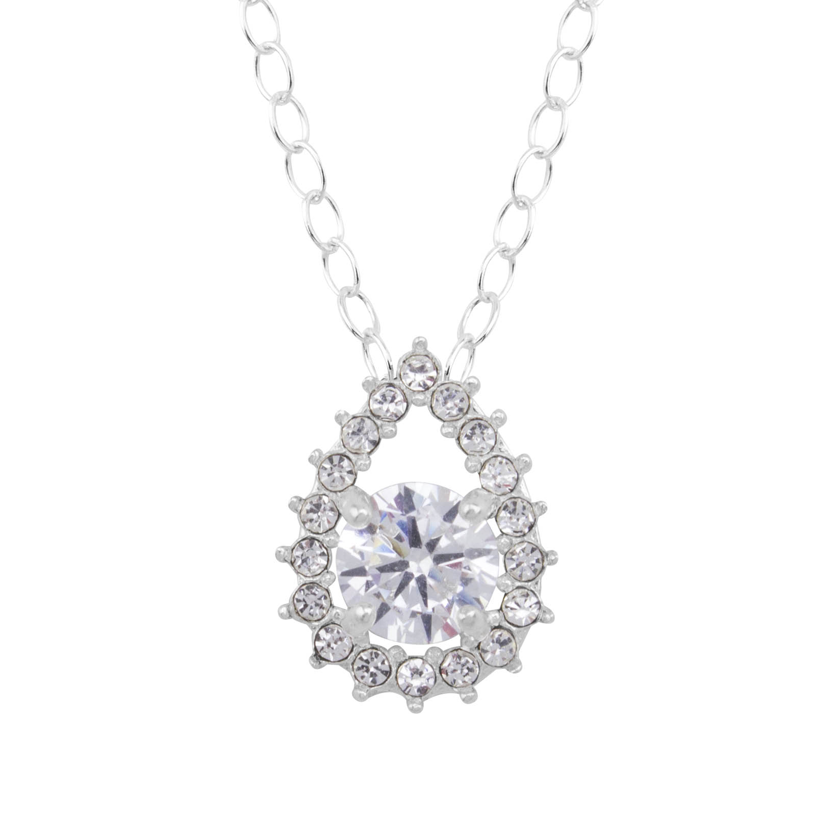 Sterling Silver Cubic Zirconia Pendant, Clear Sterling Silver Cubic Zirconia Pendant, Clear