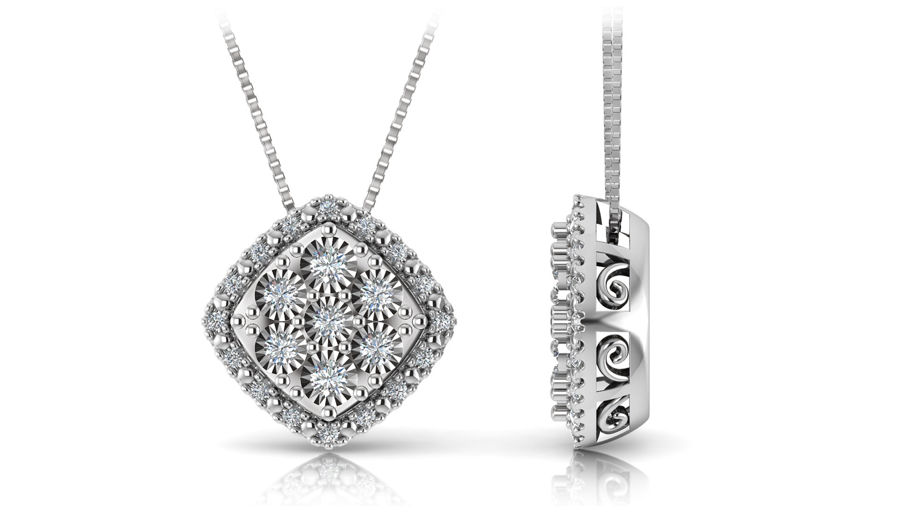 dreamBIG Sterling Silver 1/4 CTTW Diamond Cluster Halo Pendant, Clear dreamBIG Sterling Silver 1/4 CTTW Diamond Cluster Halo Pendant, Clear