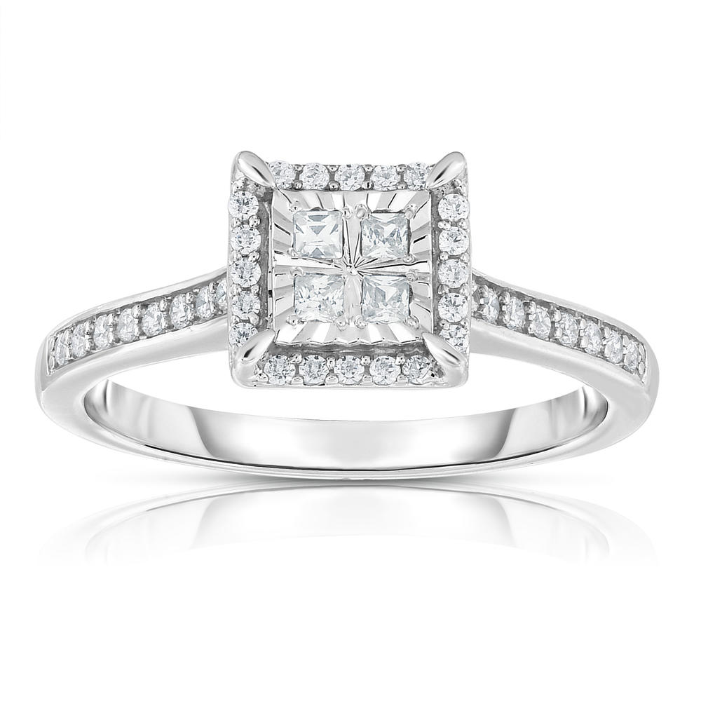 Tru Miracle 10K White Gold 1/3 CTTW Certified Diamond Square Halo Engagement Ring - Size 7 Only