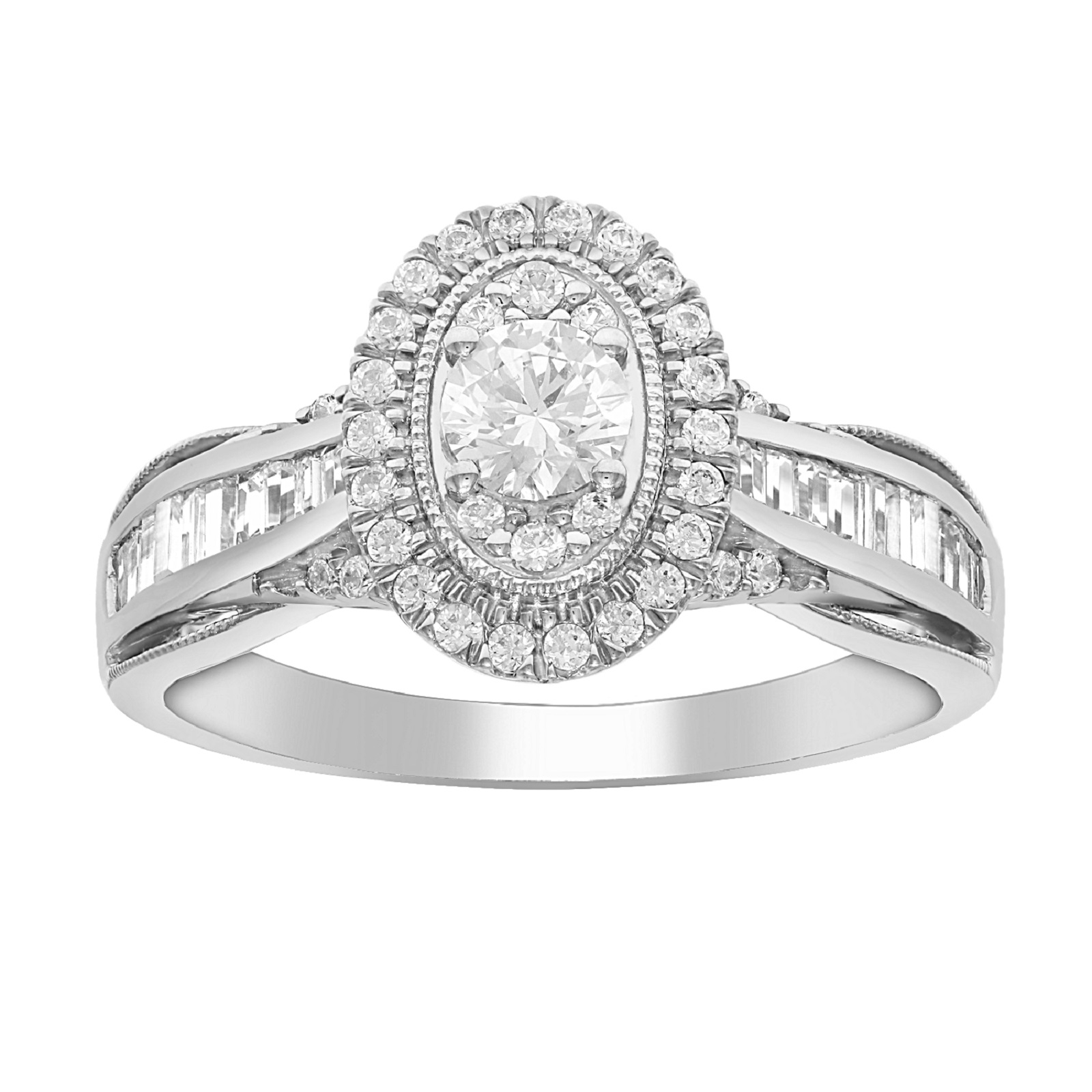 10K White Gold 0.75CTTW Certified Diamond Oval Engagement Ring - Size 7 Only