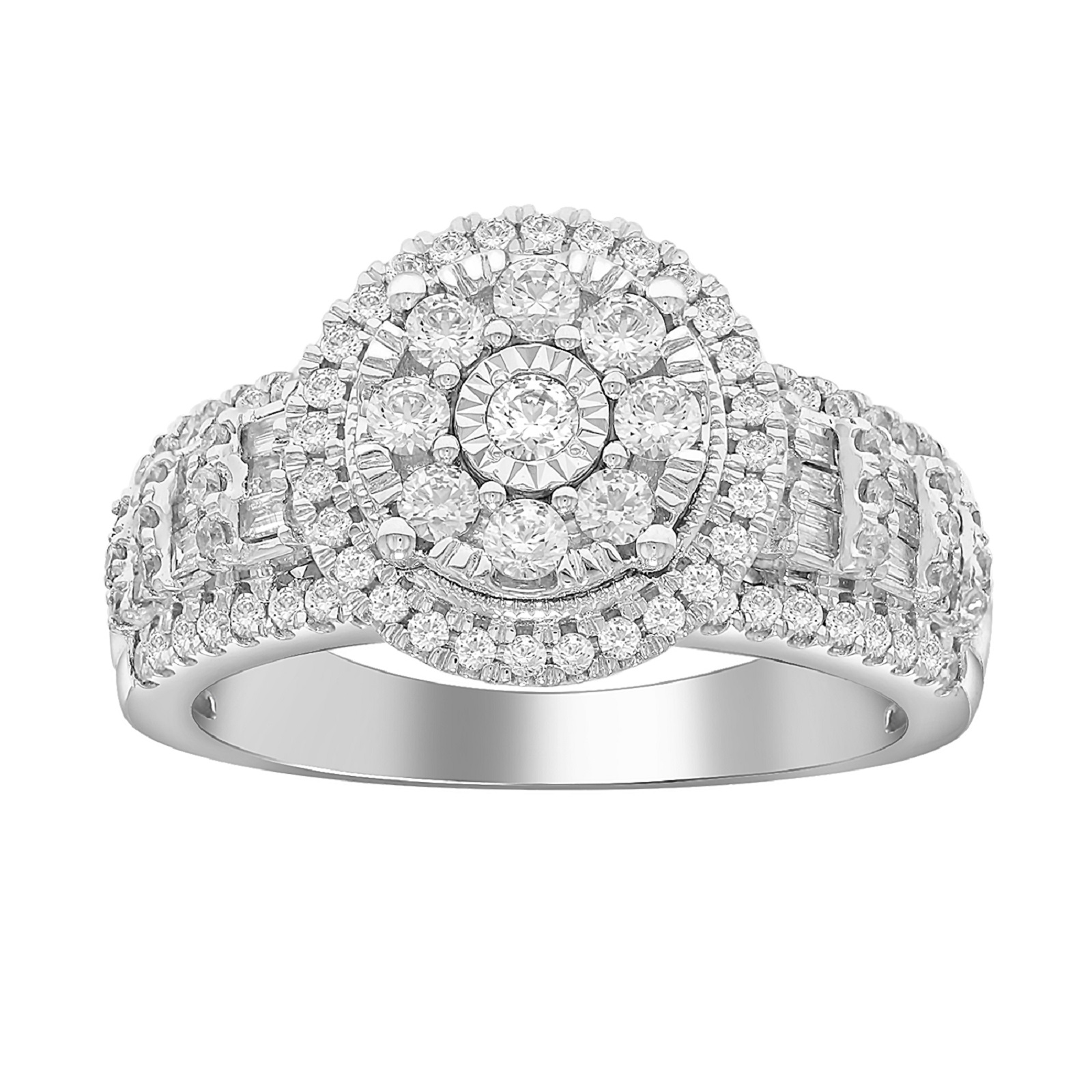 10K White Gold 1CT.TW. Cluster Diamond Engagement Ring