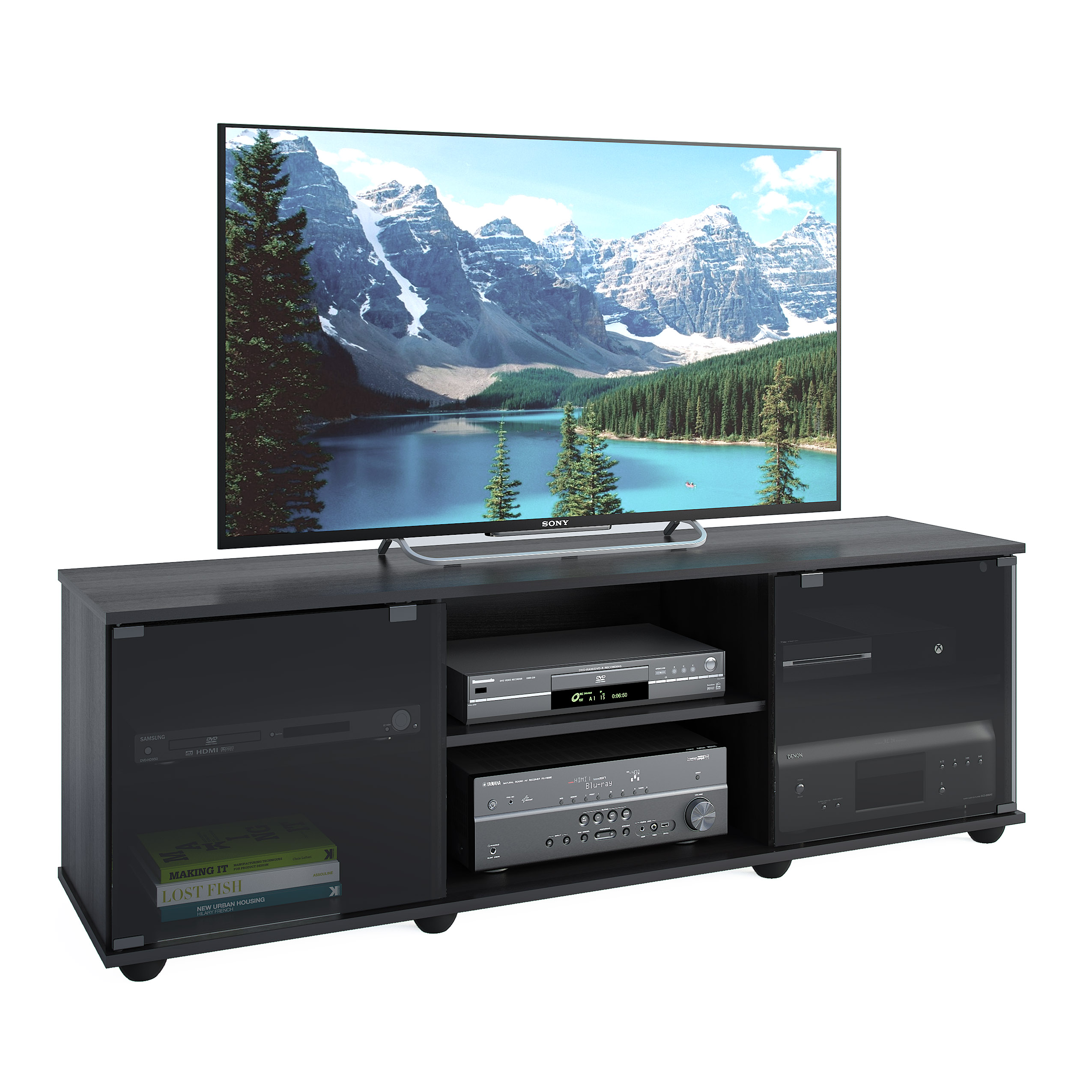 Corliving Fiji 60 Wide Television Component Bench In Ravenwood