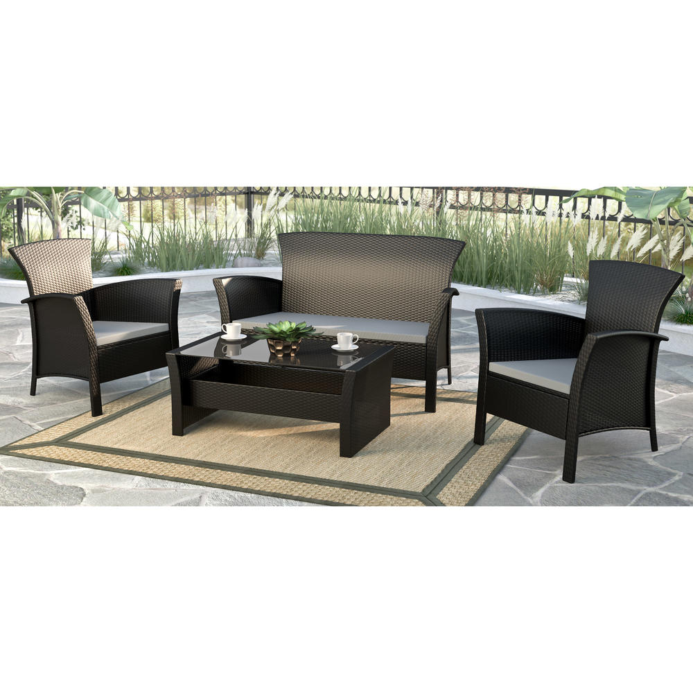 CorLiving Cascade 4 pc. Rope Weave Patio Seating Set - Black