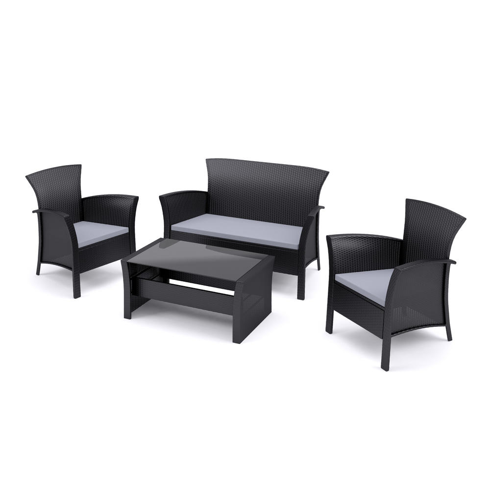 CorLiving Cascade 4 pc. Rope Weave Patio Seating Set - Black