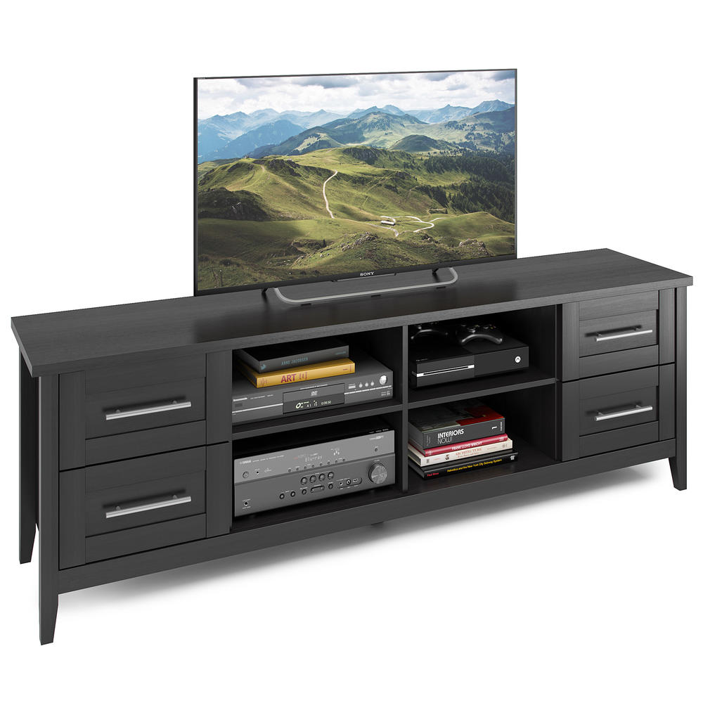 CorLiving Jackson Extra Wide TV Bench in Black Wood Grain Finish, For TVs up to 80"