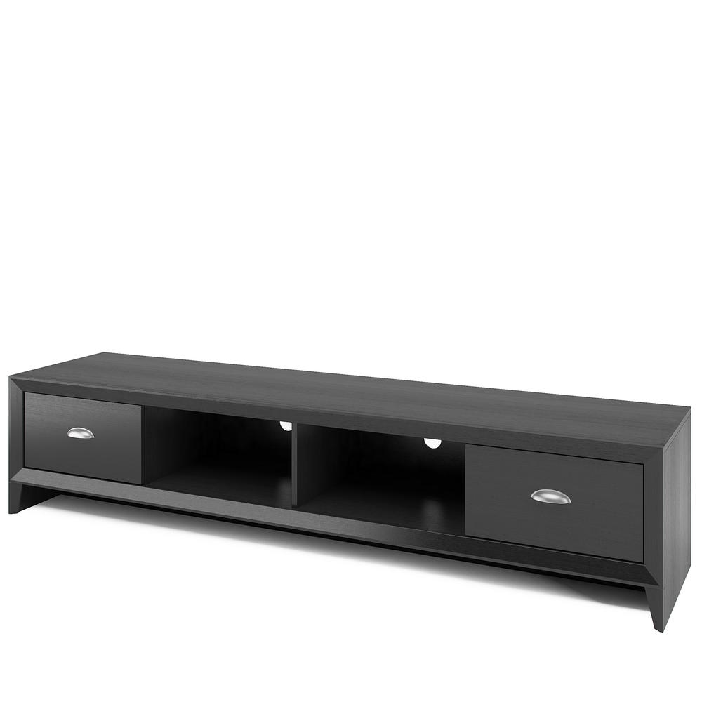 CorLiving Lakewood Extra Wide TV Bench in Black Wood Grain Finish, For TVs up to 80"