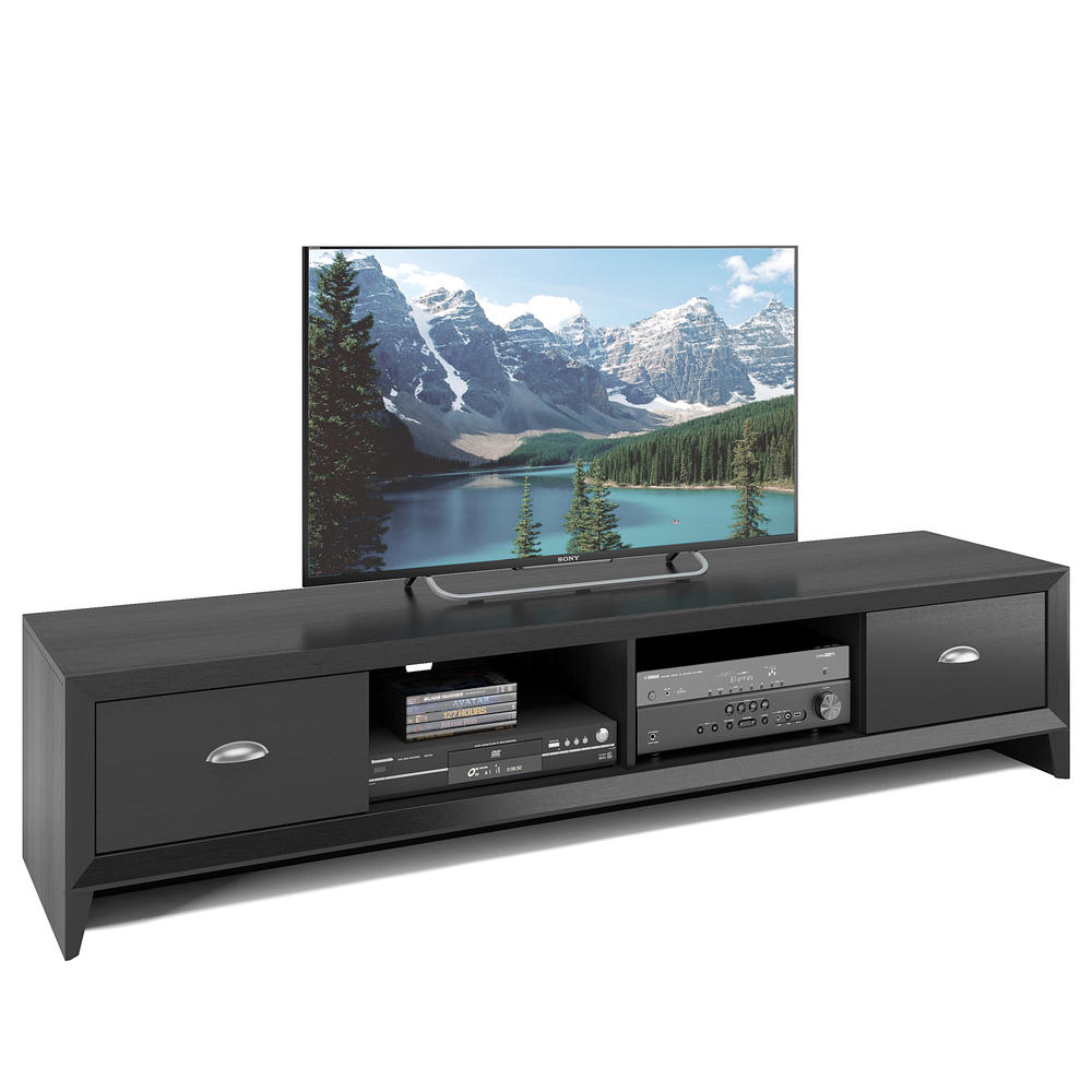 CorLiving Lakewood Extra Wide TV Bench in Black Wood Grain Finish, For TVs up to 80"
