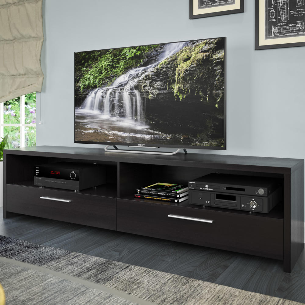 CorLiving Fernbrook TV Stand in Black Faux Wood Grain Finish, for TVs up to 85"