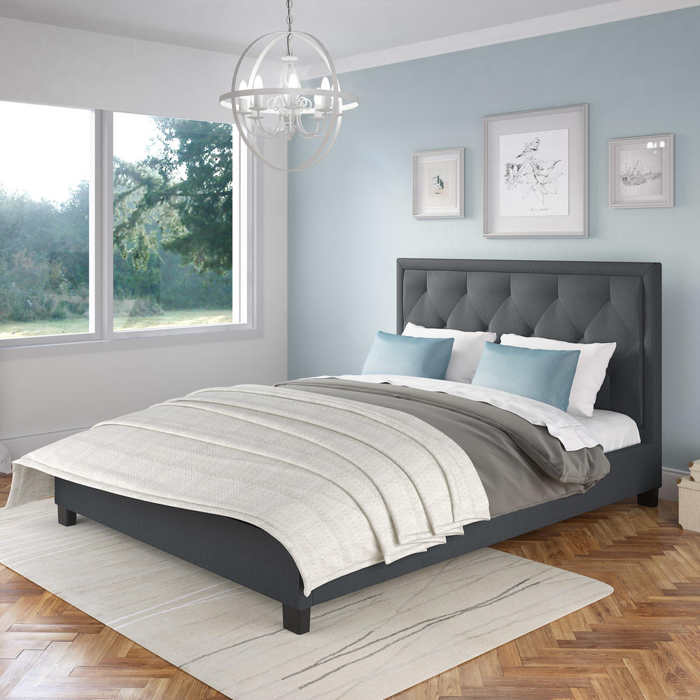CorLiving Fairfield Diamond Tufted Upholstered Queen Bed - Blue Gray