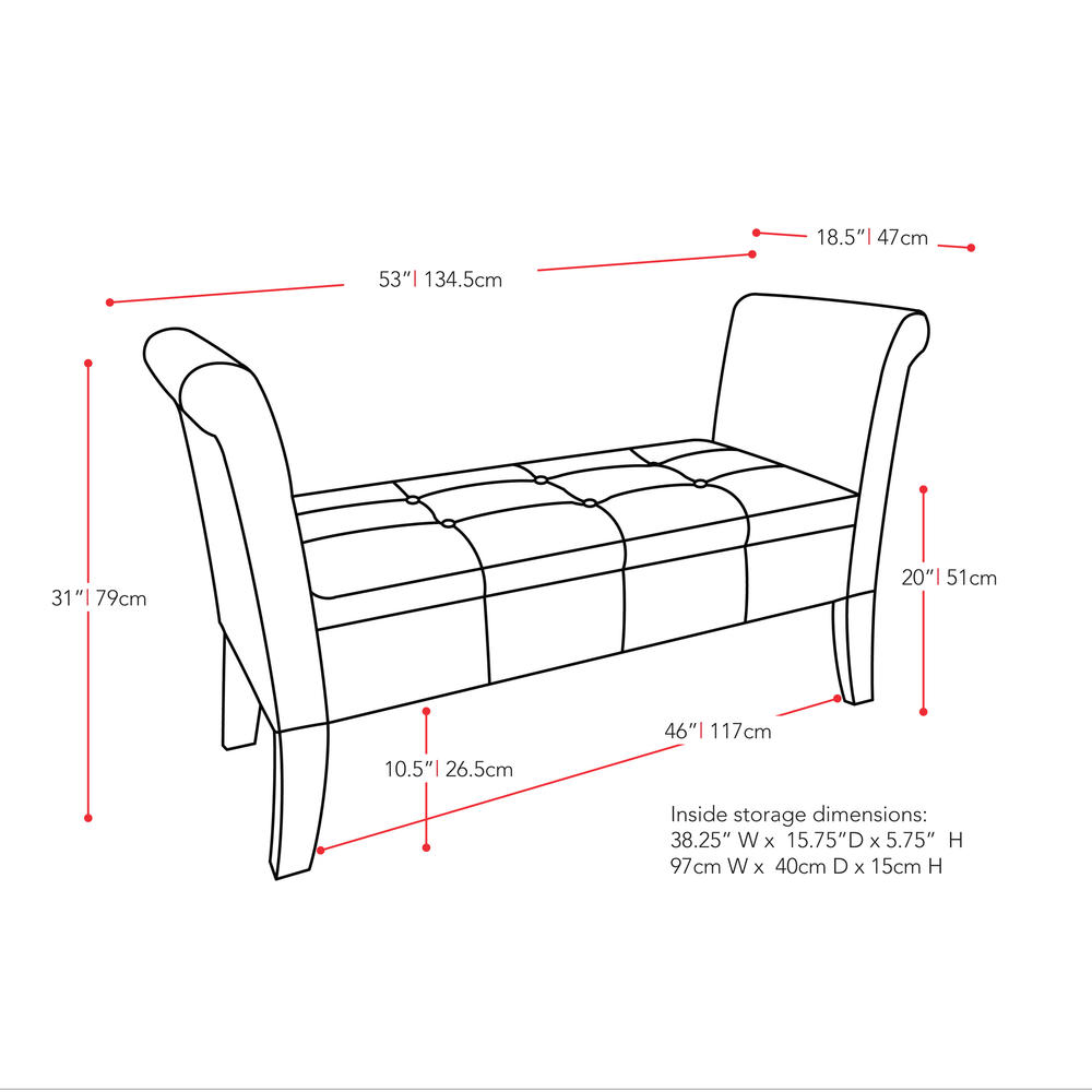 CorLiving  Storage Fabric Bench with Scrolled Arms