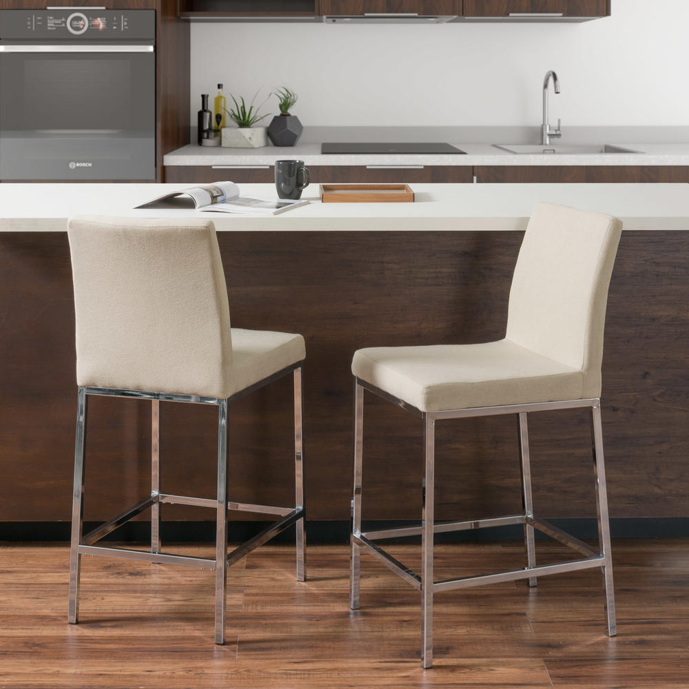 CorLiving  Counter Height Fabric Barstools with Chrome Legs, Set of 2