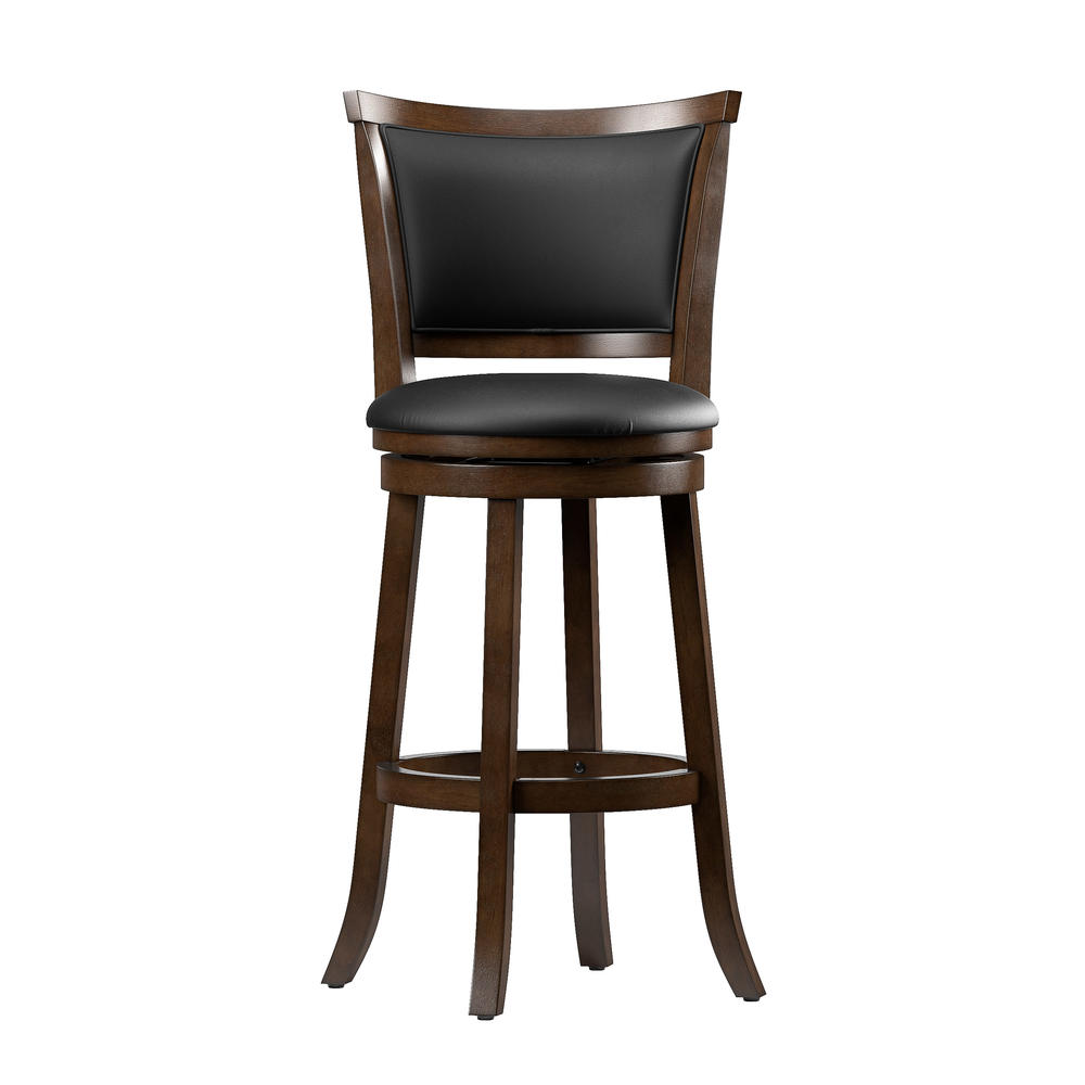 CorLiving  Brown Wood Barstool with Bonded Leather Seat, Bar Height, set of 2