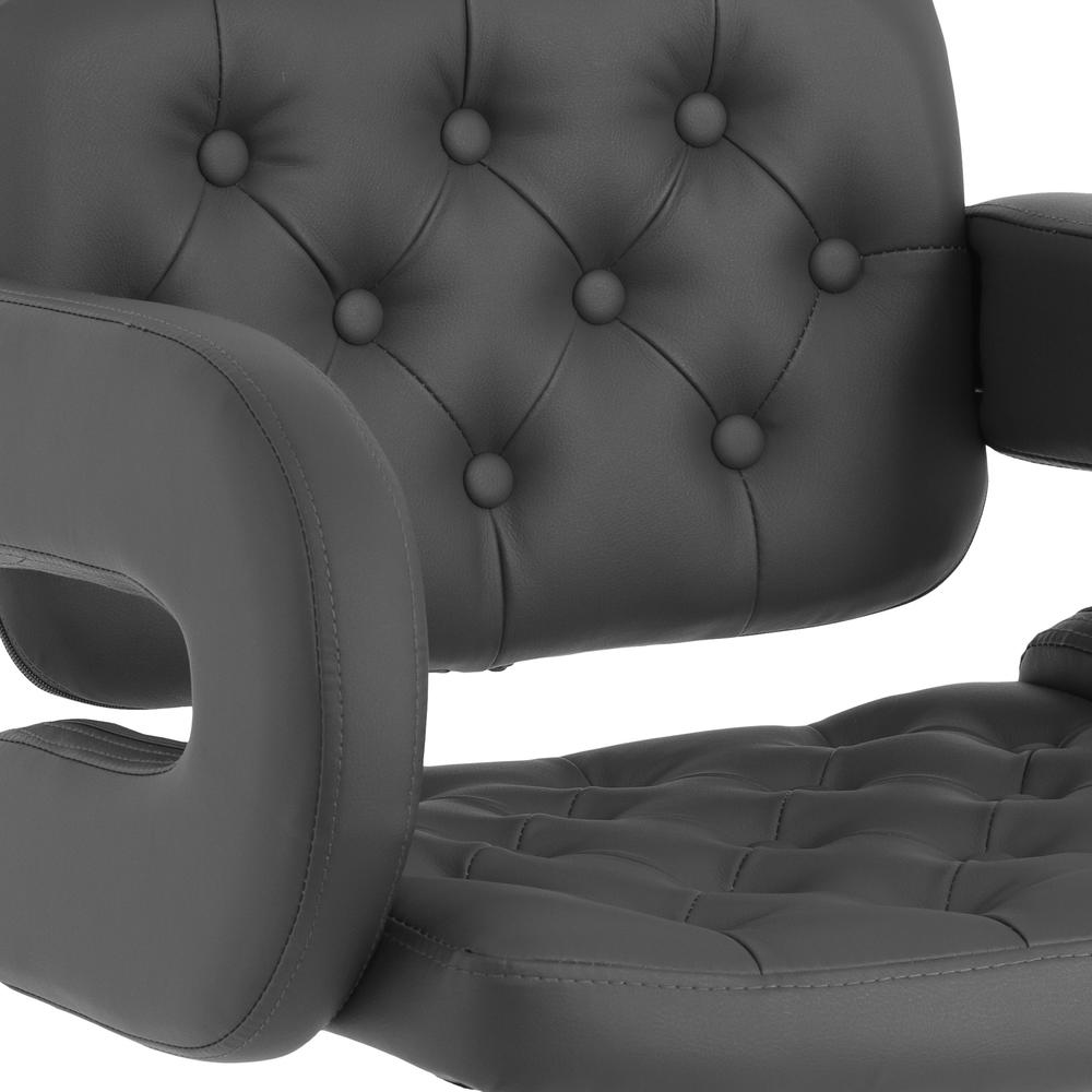 CorLiving  Adjustable Tufted Dark Grey Bonded Leather Barstool with Armrests, set of 2