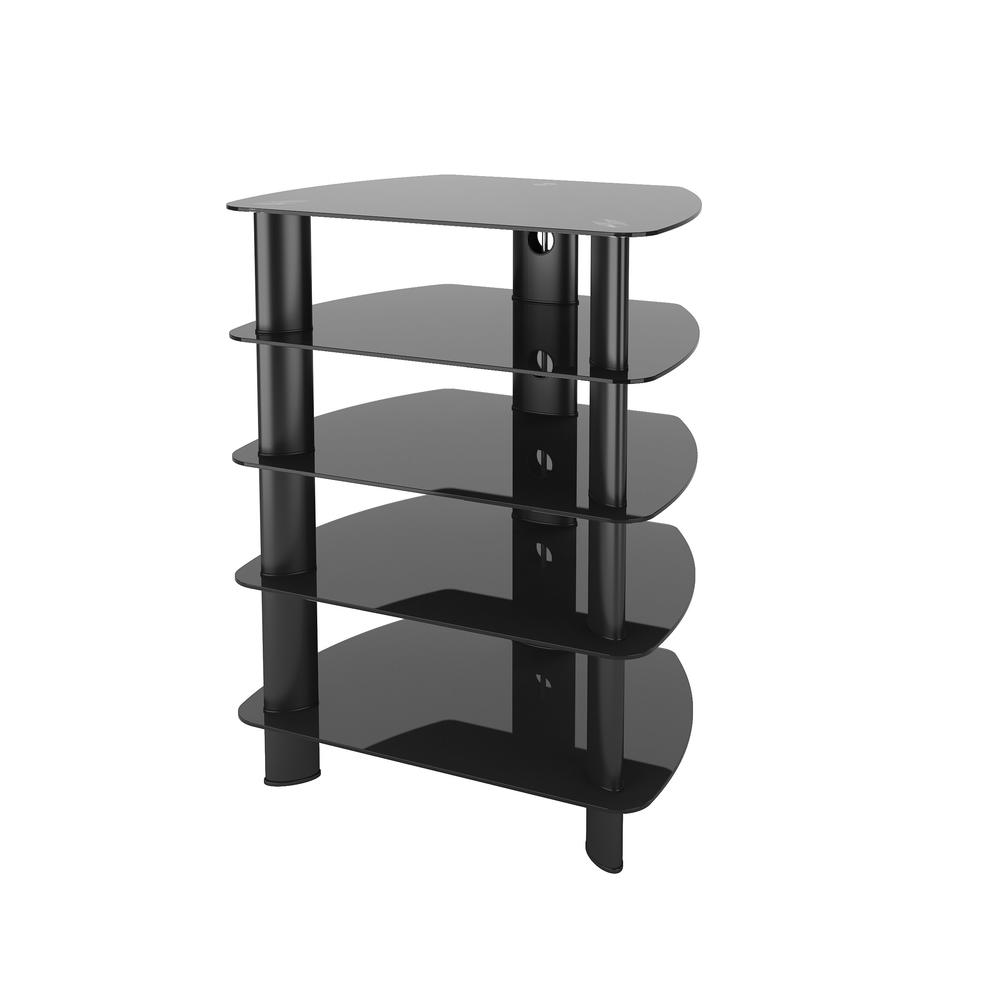 CorLiving  Satin Black Glass Component Stand