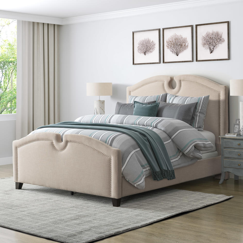 CorLiving Fabric Curved Top King Bed - Beige