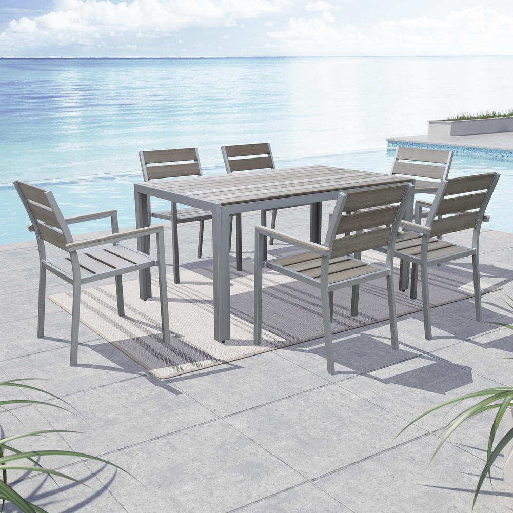 CorLiving Gallant 7pc Sun Bleached Grey Outdoor Dining Set