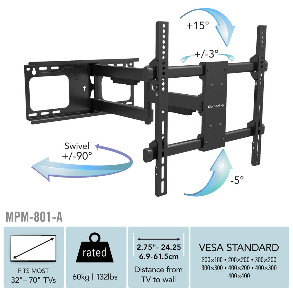 CorLiving MPM-801-A  Full-Motion H-frame Wall Mount for 32" - 70" TVs