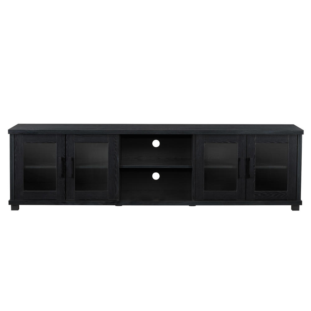 CorLiving  Ravenwood Black TV Bench with Glass Cabinets for TVs up to 90"