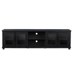 CorLiving Fremont Ravenwood Black TV Bench with Glass Cabinets for TVs up to 95"