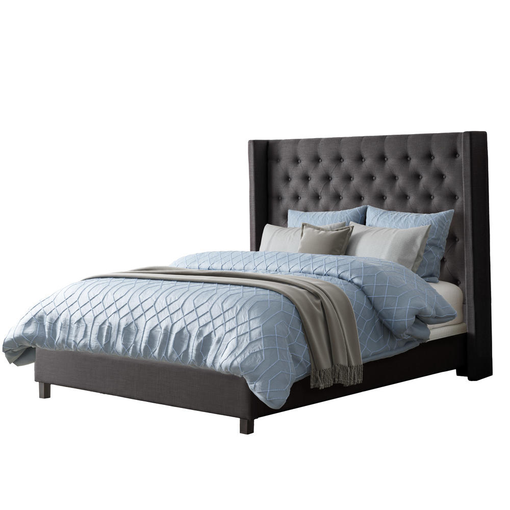 CorLiving  Dark Grey Tufted Fabric Bed with Wings, King