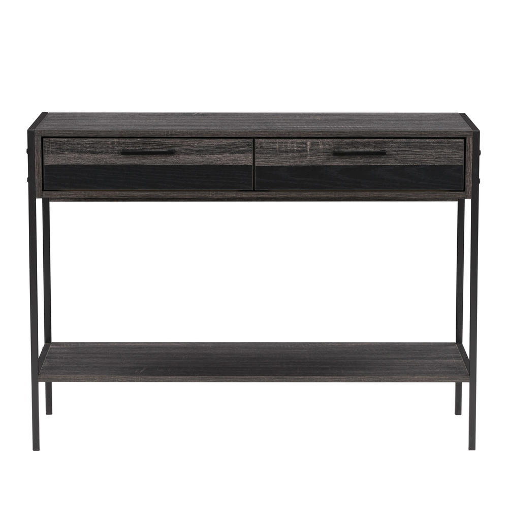 CorLiving  Entryway Table with 2 Drawers and Shelf, Distressed Carbon Grey with Black Duotone