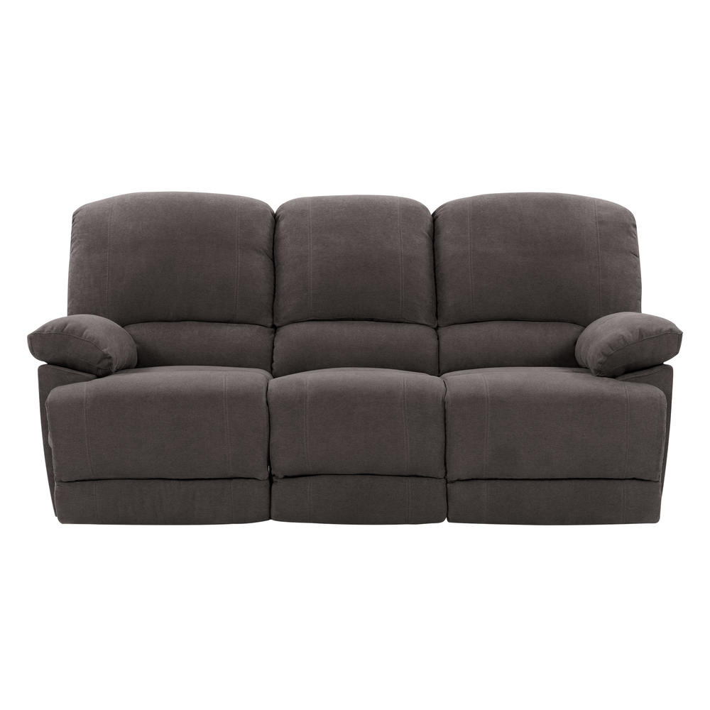 CorLiving  Plush Reclining Grey Chenille Fabric Sofa with Fold-Down Console and Cupholders