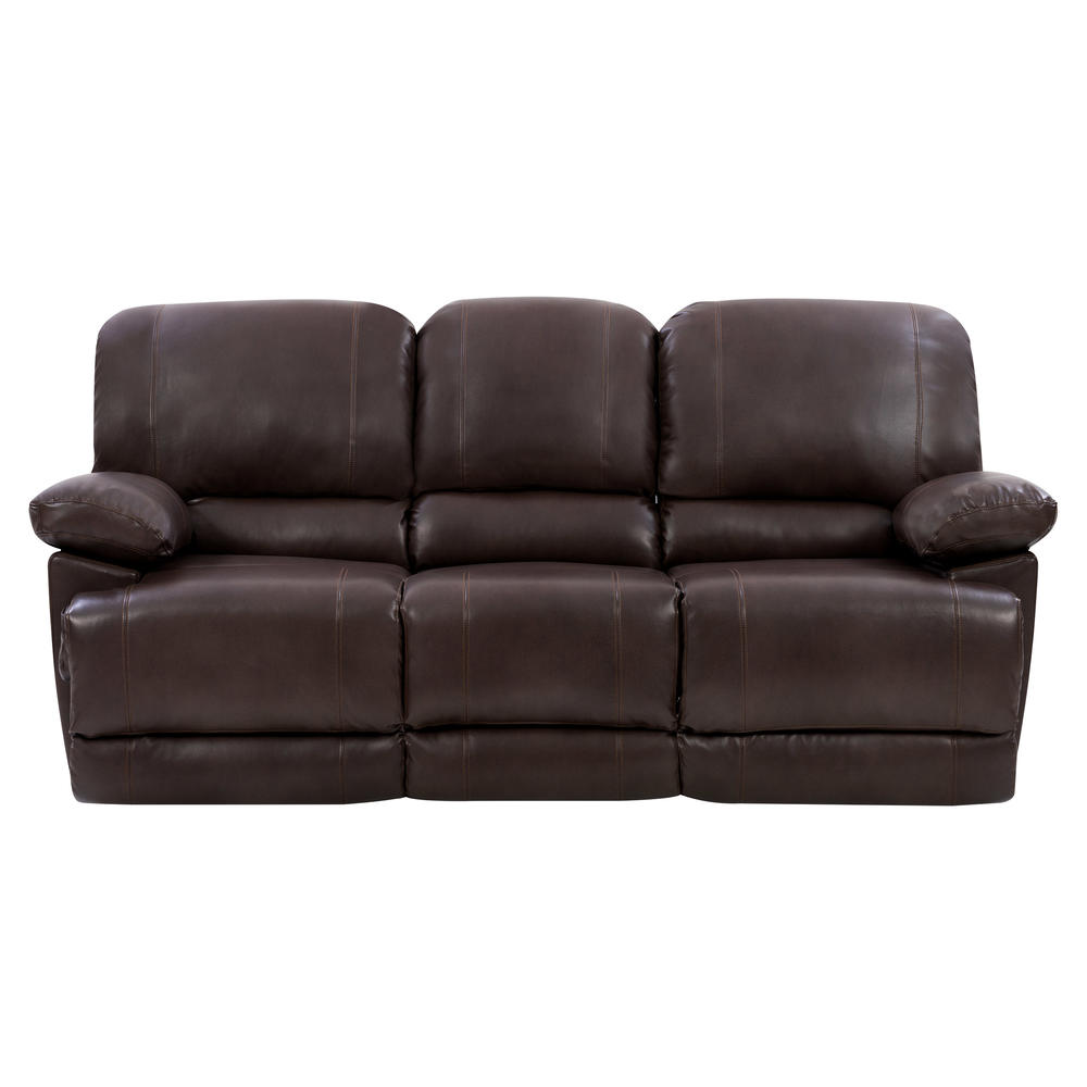CorLiving  Plush Reclining Chocolate Brown Bonded Leather Sofa with Fold-Down Console and Cupholders