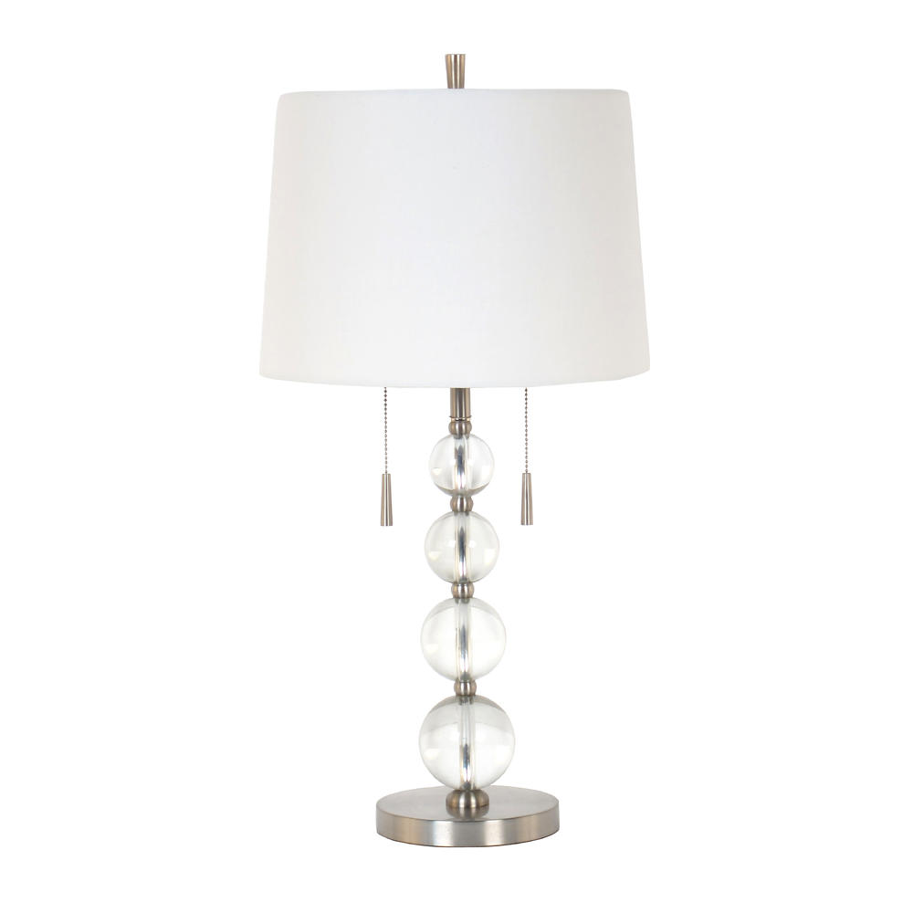 Legacy Home Furnishing and Decor 28" Brushed Nickel Twin Pull Clear Glass Ball Table Lamp