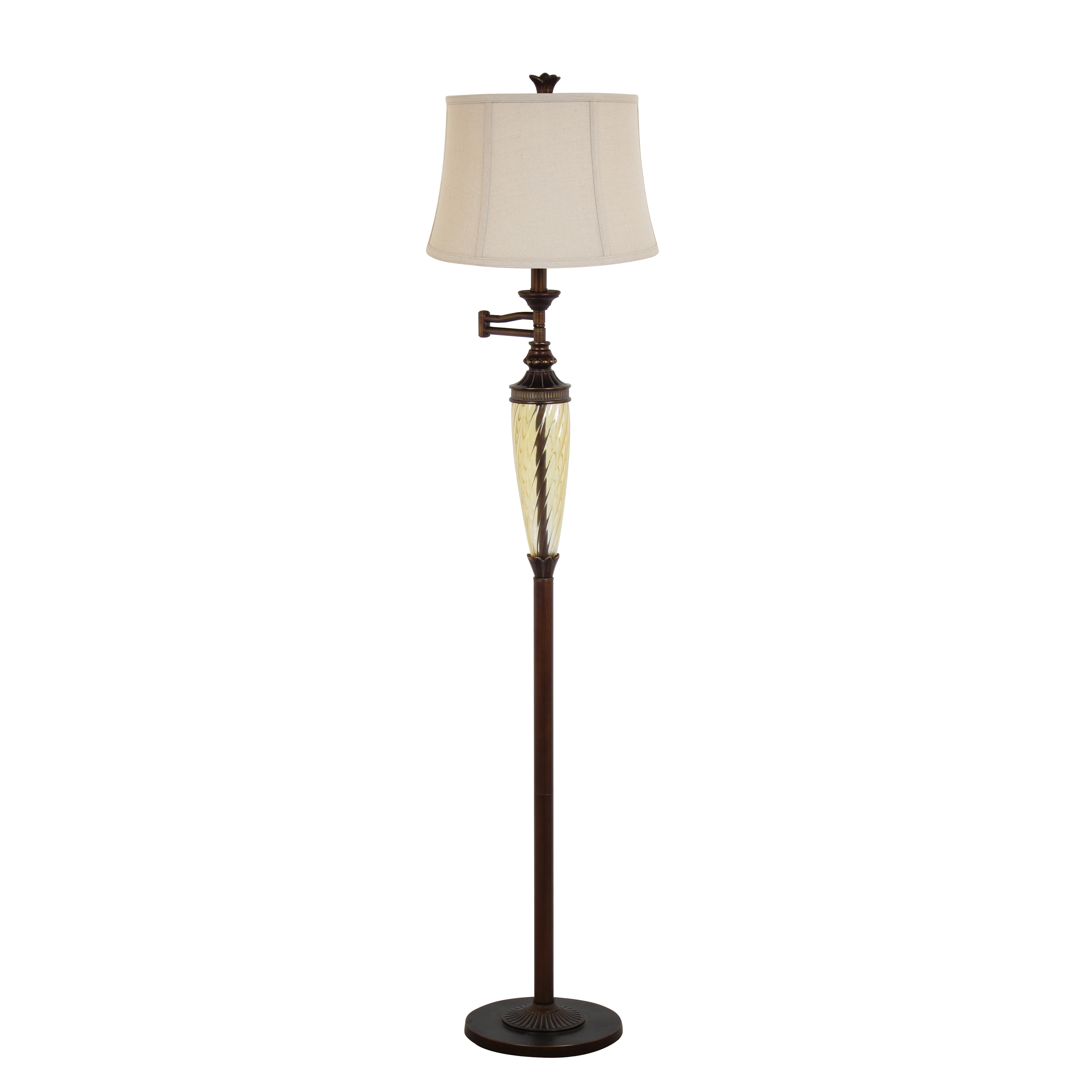 Legacy Home Furnishing and Decor 60" Swirl Glass Column With Swing Arm Floor Lamp And Beige Linen Bell Shade