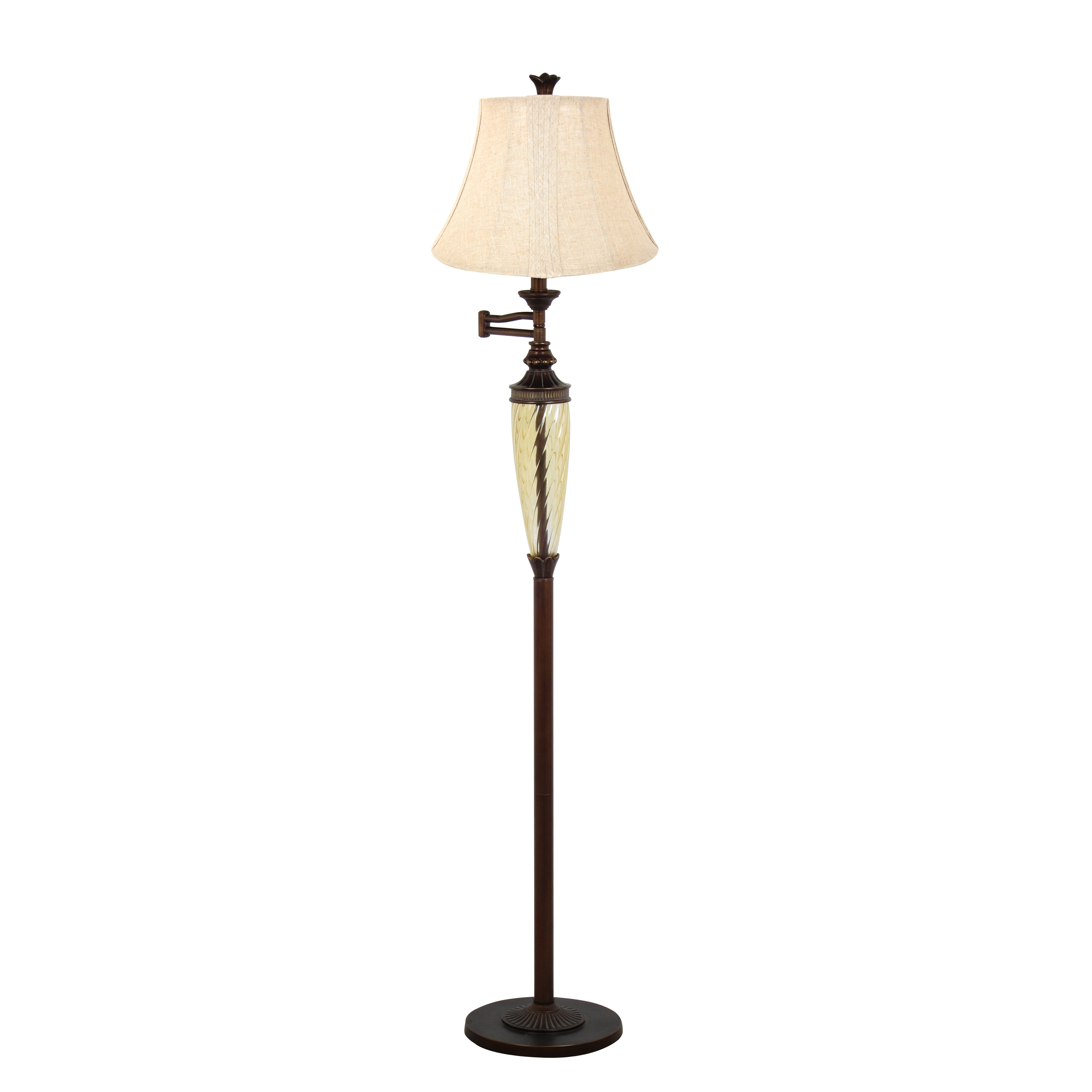 Legacy Home Furnishing and Decor 60" Swirl Glass Column With Swing Arm Floor Lamp And Beige Linen Bell Shade