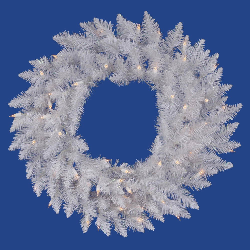 Vickerman 30 Inch Sparkle White Spruce Wreath with 50 Clear Dura-lit Lights