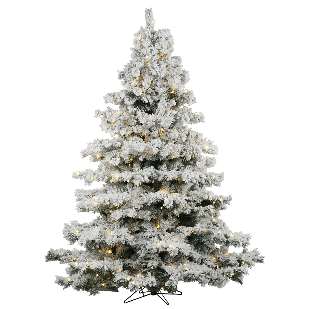 Vickerman 36" Prelit Flocked Alaskan Pine Artificial Christmas Tree with 100 Warm White LED lights.