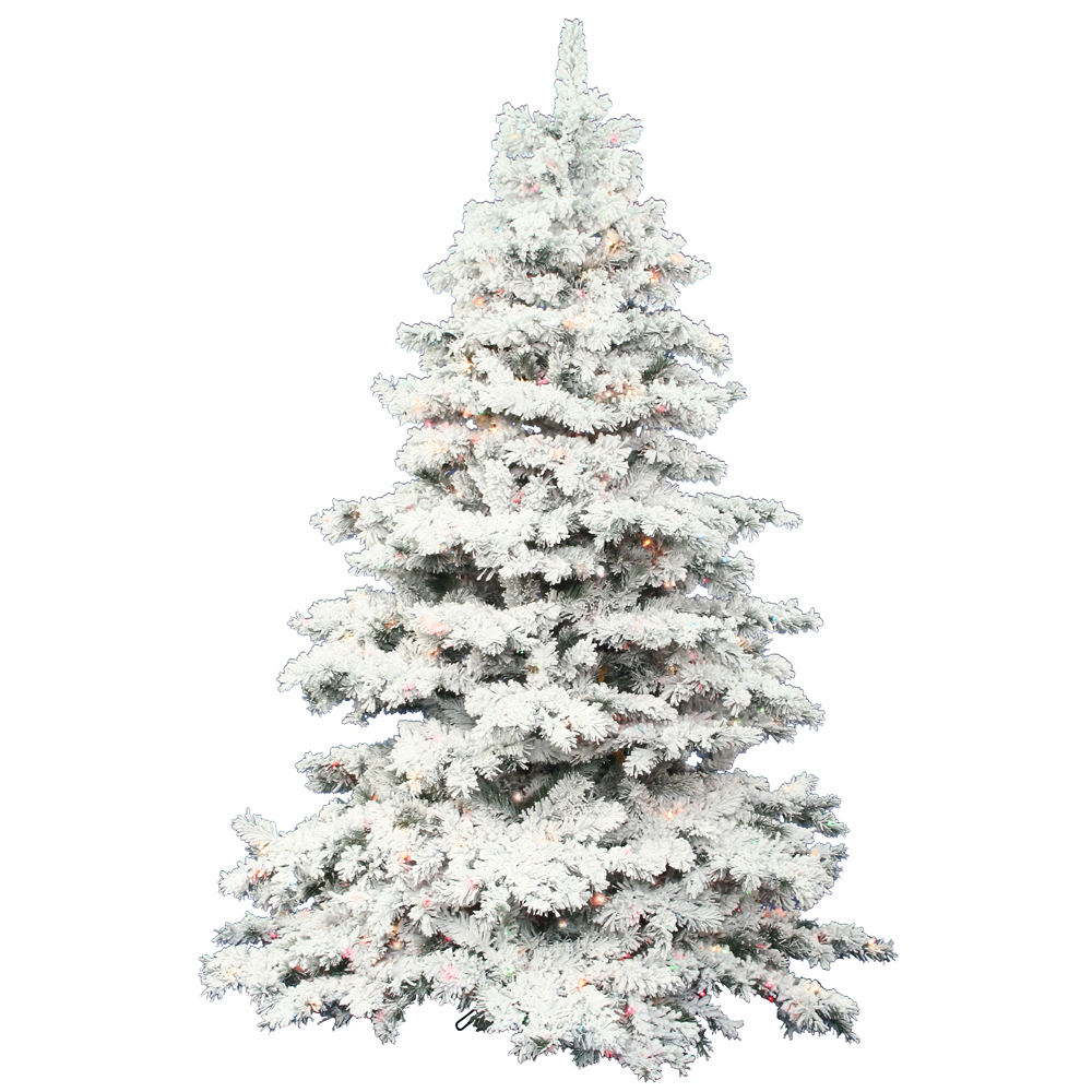 Vickerman 36" Prelit Flocked Alaskan Pine Artificial Christmas Tree with 100 Multi-colored LED lights.