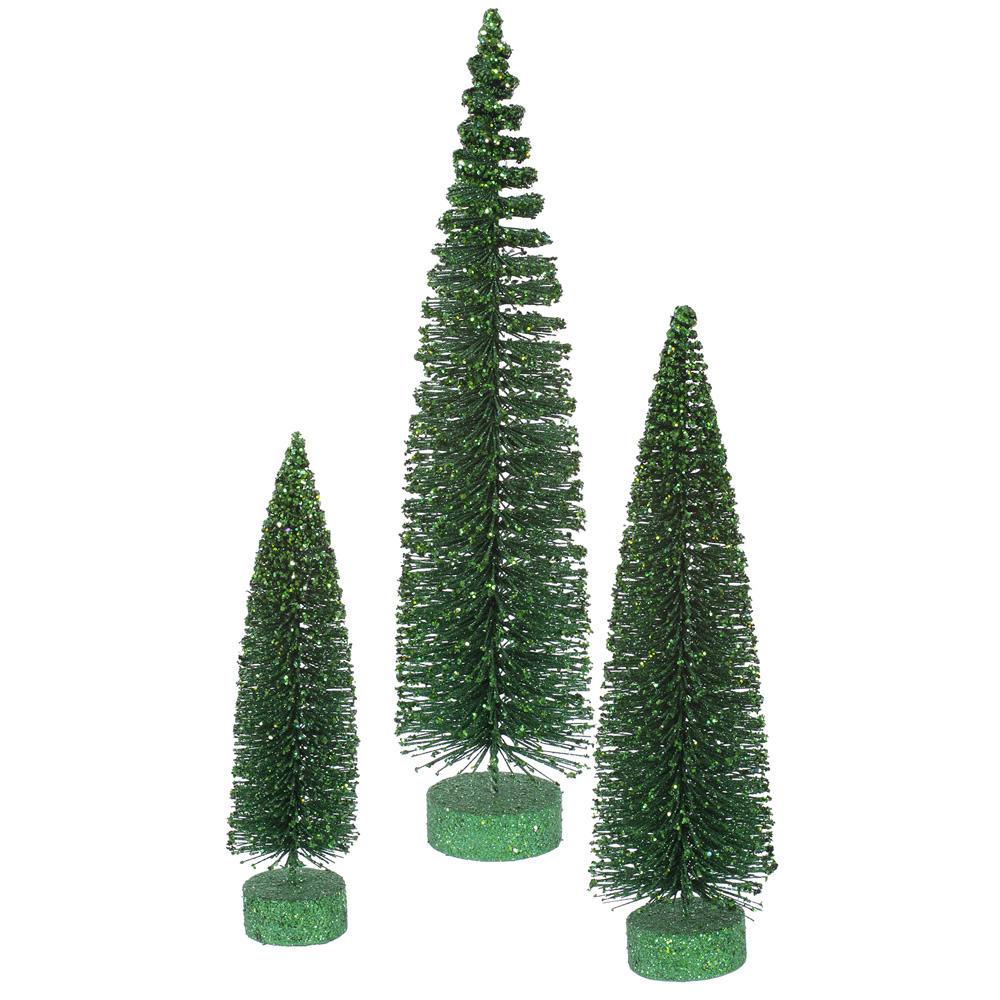 Vickerman 12"-16"- 20" Emerald Glit Oval Artificial Christmas Tree, 3 Piece Set