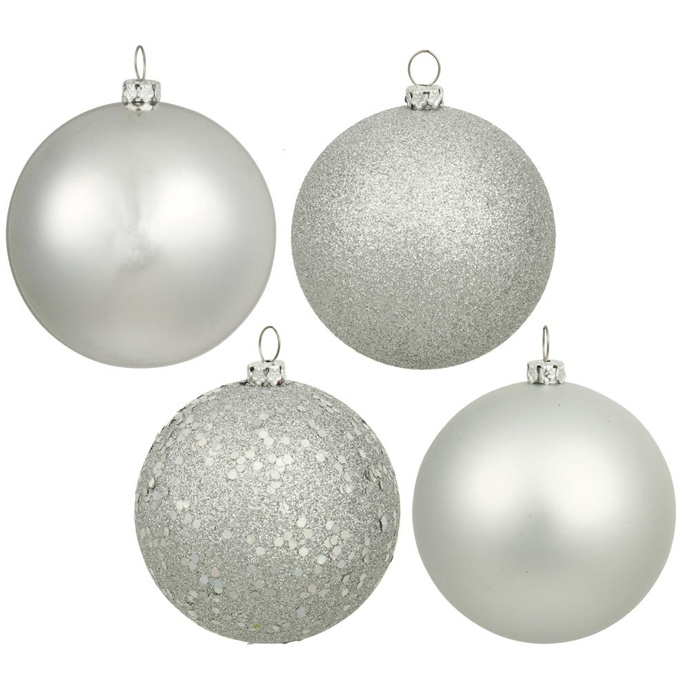 Vickerman 6" Silver 4 Finish Christmas Ball Ornament Assortment