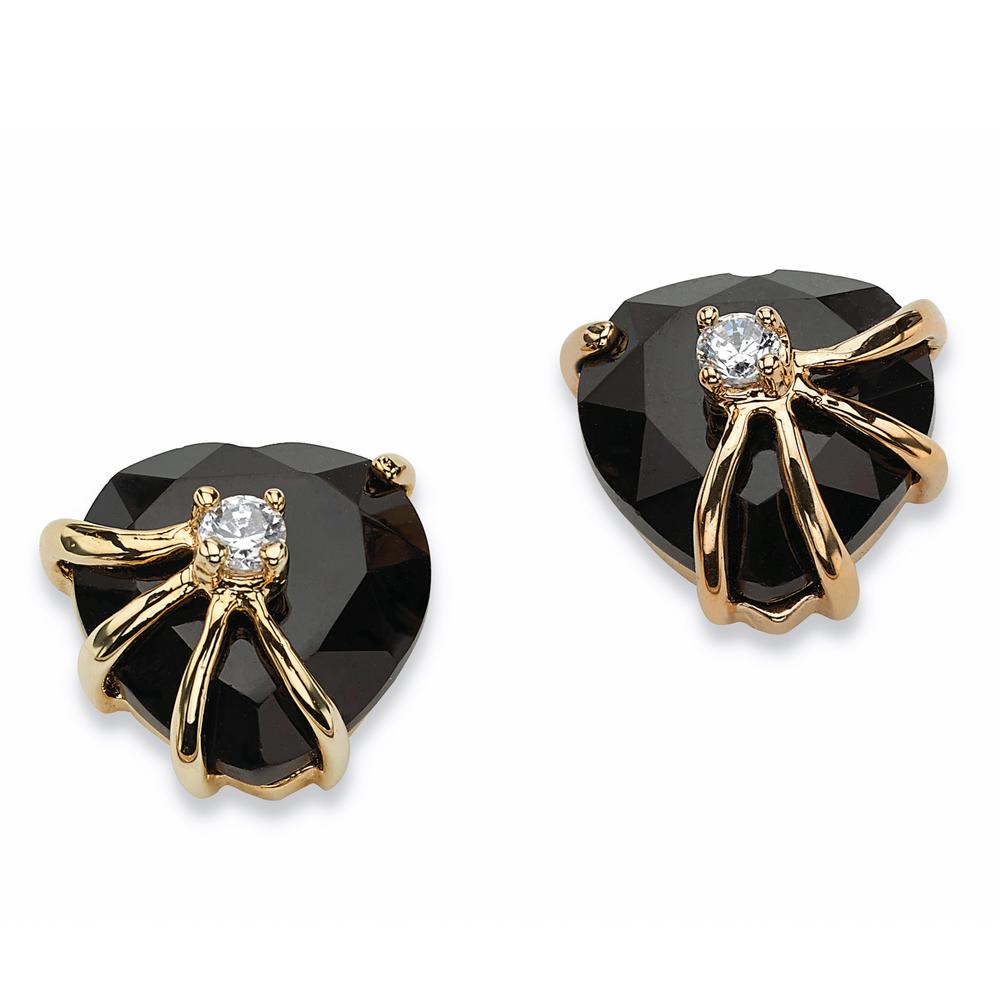 PalmBeach Jewelry Heart-Shaped Genuine Onyx Cubic Zirconia Accent 14k Yellow Gold-Plated Stud Earrings