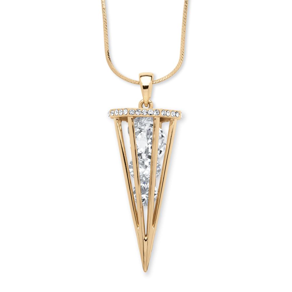 PalmBeach Jewelry Brilliant-Cut Crystal Charm Cage Pendant With Herringbone Chain in Gold Tone 32"-35"