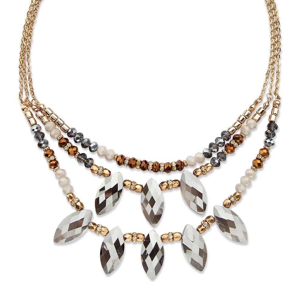 PalmBeach Jewelry Marquise-Cut Grey Crystal Multi-Strand Gold Tone Statement Necklace Adjustable 18"