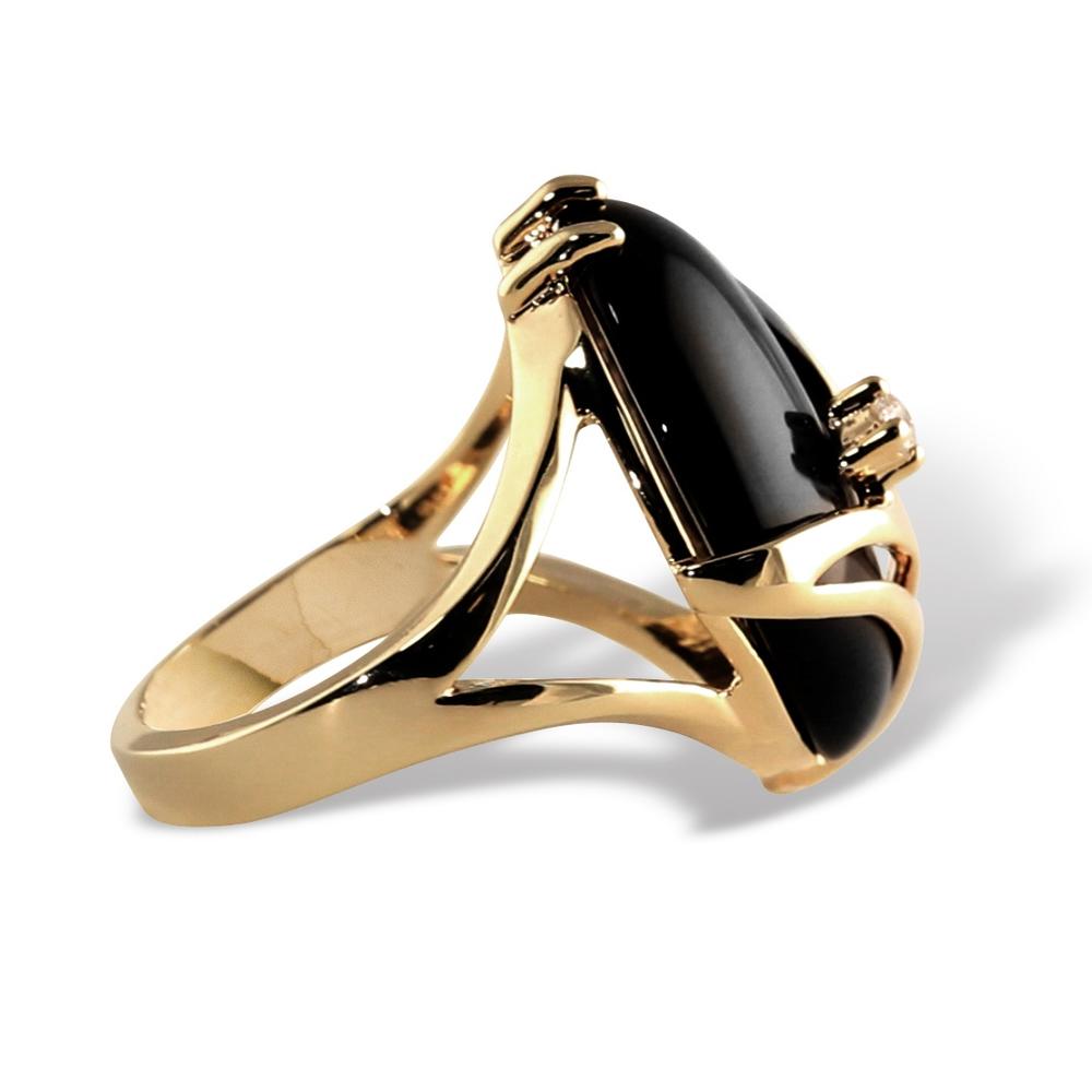PalmBeach Jewelry Oval-Shaped Onyx and Crystal Accent Cocktail Ring in 14k Gold-Plated
